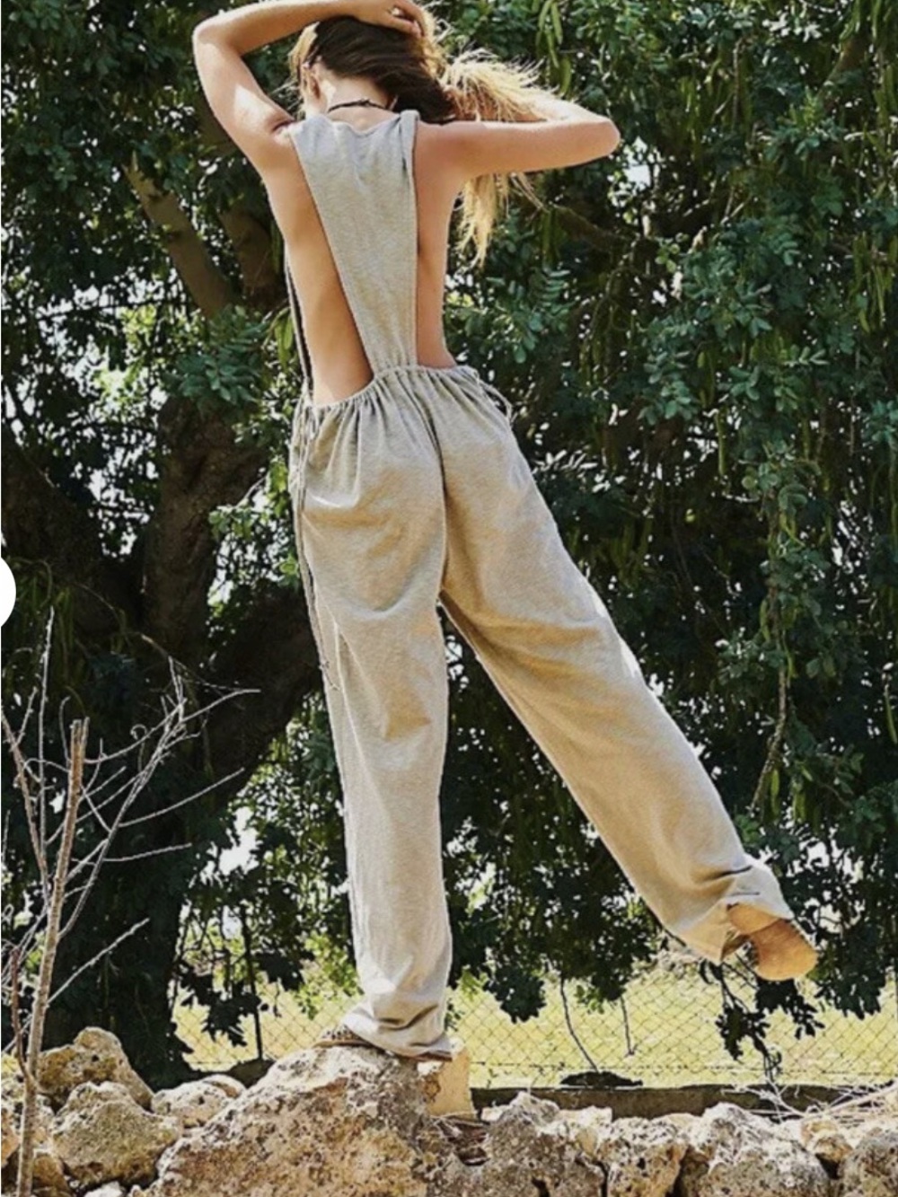 Free People Beach Let's Chill Wide Leg Drawstring Jumpsuit XS Boho Beach summer